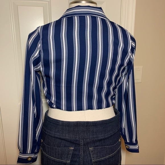 Moon Orchid button down tied front striped blouse - Picture 9 of 13